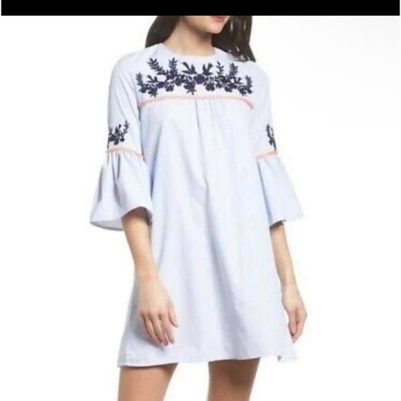 THML Dresses & Skirts - THML ANTHROPOLOGIE BOHO PINSTRIPE EMBROIDERED DRESS SIZE MEDIUM